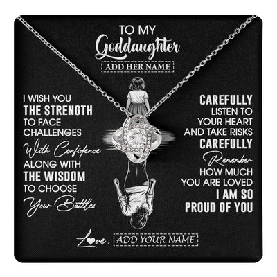Love Knot Necklace 14K White Gold Finish | 1 | Personalized To My Goddaughter Gifts Necklace From Godmother Uncle I Wish You The Strength Goddaughter Birthday Gifts Christmas Custom Gift Box Message Card | https://teecentury.