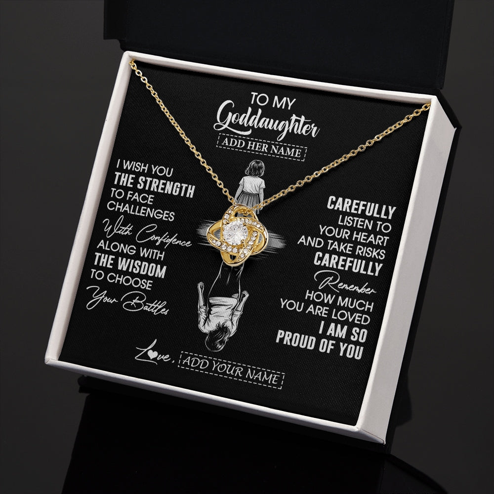 Love Knot Necklace 18K Yellow Gold Finish | 2 | Personalized To My Goddaughter Gifts Necklace From Godmother Uncle I Wish You The Strength Goddaughter Birthday Gifts Christmas Custom Gift Box Message Card | https://teecentury.