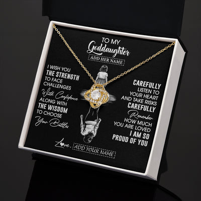 Love Knot Necklace 18K Yellow Gold Finish | 2 | Personalized To My Goddaughter Gifts Necklace From Godmother Uncle I Wish You The Strength Goddaughter Birthday Gifts Christmas Custom Gift Box Message Card | https://teecentury.