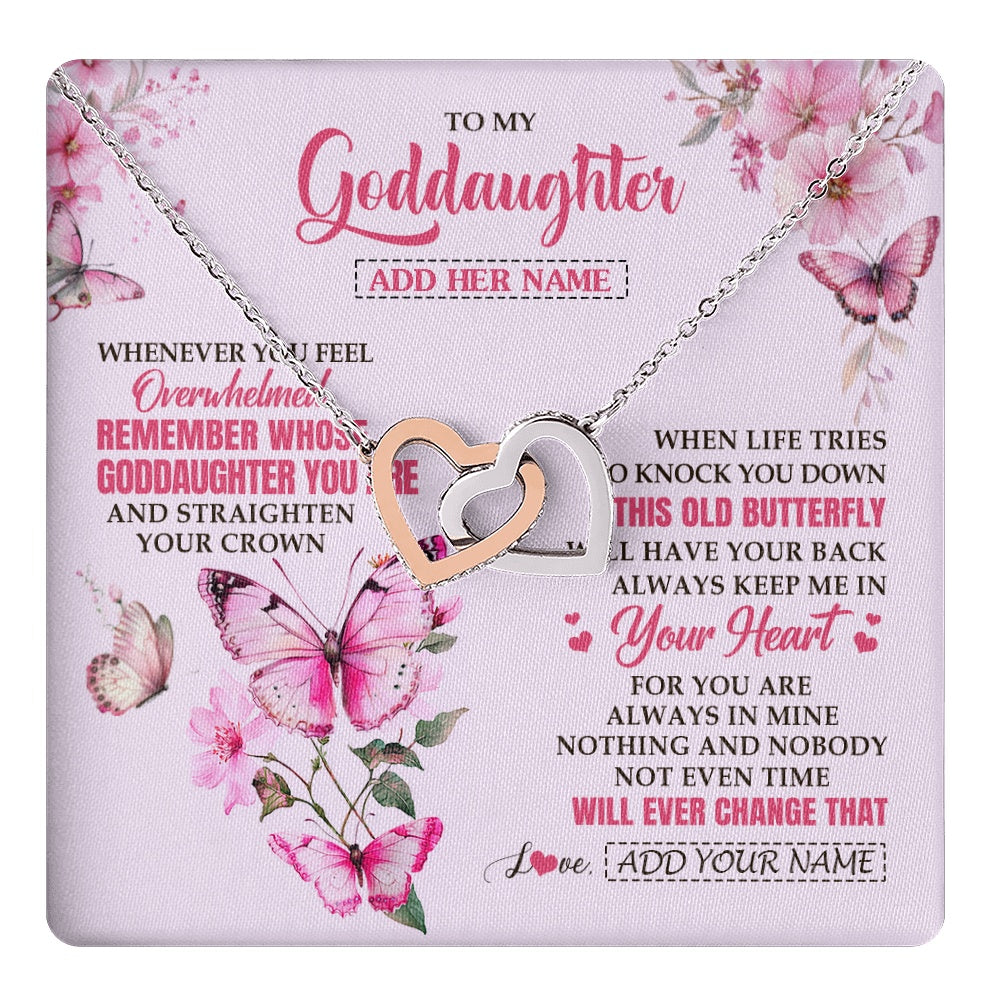 Interlocking Hearts Necklace Stainless Steel & Rose Gold Finish | 1 | Personalized To My Goddaughter Gifts Necklace From Godmother Whenever Butterfly Unique Birthday Gifts Goddaughter Graduation Christmas Gift Box Message Card | teecentury.myshopify