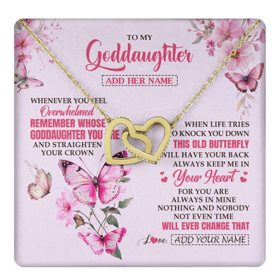 Interlocking Hearts Necklace 18K Yellow Gold Finish | 1 | Personalized To My Goddaughter Gifts Necklace From Godmother Whenever Butterfly Unique Birthday Gifts Goddaughter Graduation Christmas Gift Box Message Card | teecentury.myshopify