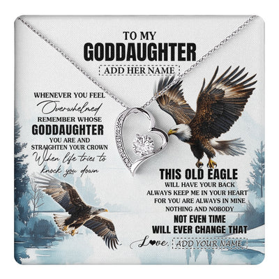 Forever Love Necklace 14K White Gold Finish | 1 | Personalized To My Goddaughter Gifts Necklace From Godmother Whenever Eagle Unique Birthday Gifts For Goddaughter Christmas Jewelry Gift Box Message Card | https://teecentury.