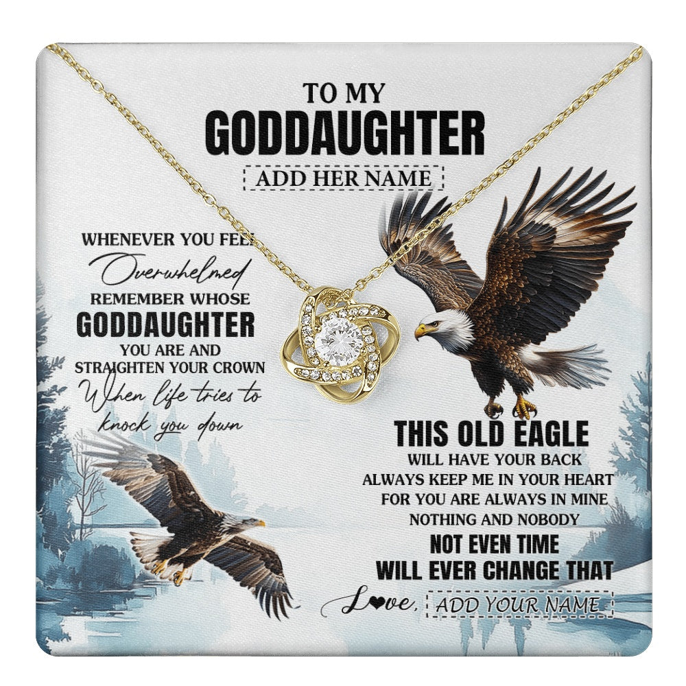 Love Knot Necklace 18K Yellow Gold Finish | 1 | Personalized To My Goddaughter Gifts Necklace From Godmother Whenever Eagle Unique Birthday Gifts For Goddaughter Christmas Jewelry Gift Box Message Card | https://teecentury.