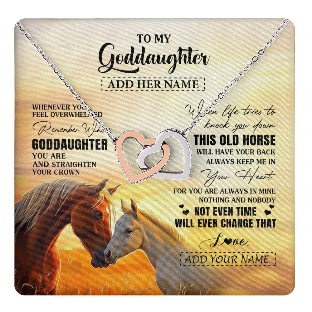 Interlocking Hearts Necklace Stainless Steel & Rose Gold Finish | 1 | Personalized To My Goddaughter Gifts Necklace From Godmother Whenever Horse Unique Birthday Gifts For Goddaughter Graduation Christmas Gift Box Message Card | teecentury.myshopify