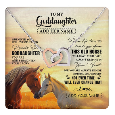 Interlocking Hearts Necklace Stainless Steel & Rose Gold Finish | 1 | Personalized To My Goddaughter Gifts Necklace From Godmother Whenever Horse Unique Birthday Gifts For Goddaughter Graduation Christmas Gift Box Message Card | teecentury.myshopify