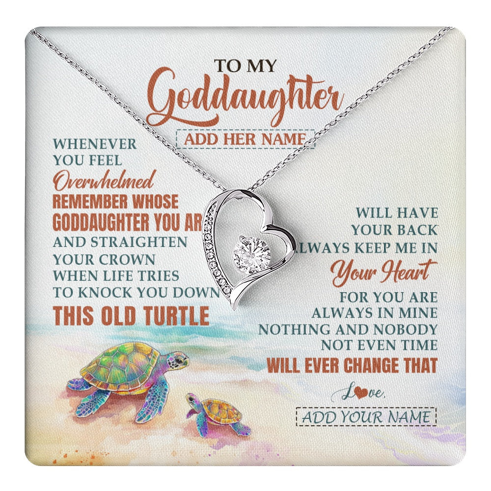 Forever Love Necklace 14K White Gold Finish | 1 | Personalized To My Goddaughter Gifts Necklace From Godmother Whenever Turtle Unique Birthday Gifts For Goddaughter Christmas Custom Gift Box Message Card | https://teecentury.