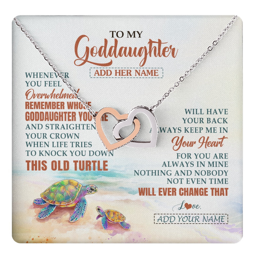 Interlocking Hearts Necklace Stainless Steel & Rose Gold Finish | 1 | Personalized To My Goddaughter Gifts Necklace From Godmother Whenever Turtle Unique Birthday Gifts For Goddaughter Christmas Custom Gift Box Message Card | https://teecentury.
