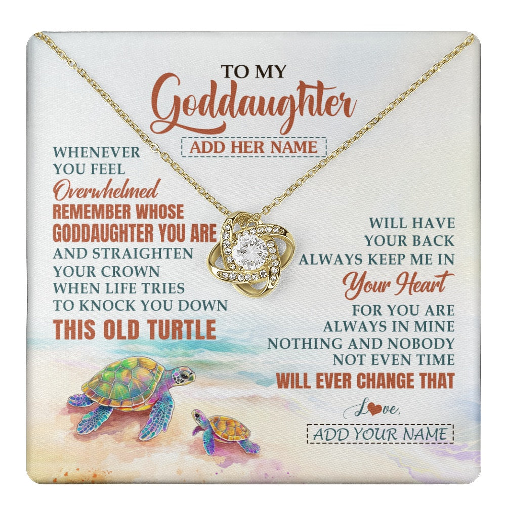 Love Knot Necklace 18K Yellow Gold Finish | 1 | Personalized To My Goddaughter Gifts Necklace From Godmother Whenever Turtle Unique Birthday Gifts For Goddaughter Christmas Custom Gift Box Message Card | https://teecentury.