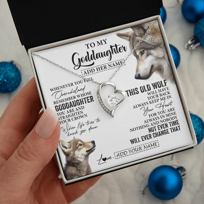 Forever Love Necklace 14K White Gold Finish | 2 | Personalized To My Goddaughter Gifts Necklace From Godmother Whenever Wolf Unique Birthday For Goddaughter Graduation Christmas Custom Gift Box Message Card | https://teecentury.