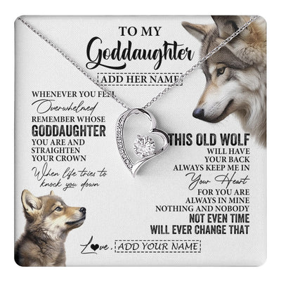 Forever Love Necklace 14K White Gold Finish | 1 | Personalized To My Goddaughter Gifts Necklace From Godmother Whenever Wolf Unique Birthday For Goddaughter Graduation Christmas Custom Gift Box Message Card | https://teecentury.