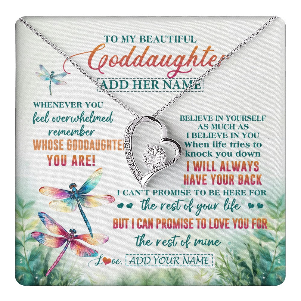 Forever Love Necklace 14K White Gold Finish | 1 | Personalized To My Goddaughter Gifts Necklace From Godmother Whenever You Feel Dragonfly Goddaughter Birthday Gifts Graduation Christmas Gift Box Message Card | https://teecentury.