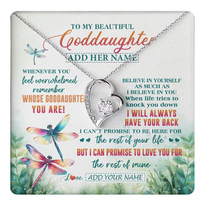 Forever Love Necklace 14K White Gold Finish | 1 | Personalized To My Goddaughter Gifts Necklace From Godmother Whenever You Feel Dragonfly Goddaughter Birthday Gifts Graduation Christmas Gift Box Message Card | https://teecentury.