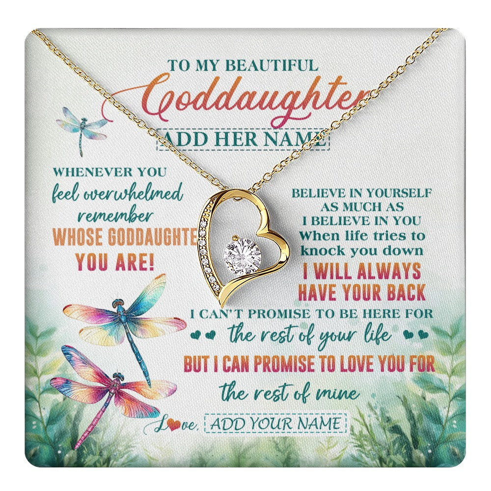 Forever Love Necklace 18K Yellow Gold Finish | 1 | Personalized To My Goddaughter Gifts Necklace From Godmother Whenever You Feel Dragonfly Goddaughter Birthday Gifts Graduation Christmas Gift Box Message Card | https://teecentury.