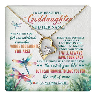 Forever Love Necklace 18K Yellow Gold Finish | 1 | Personalized To My Goddaughter Gifts Necklace From Godmother Whenever You Feel Dragonfly Goddaughter Birthday Gifts Graduation Christmas Gift Box Message Card | https://teecentury.