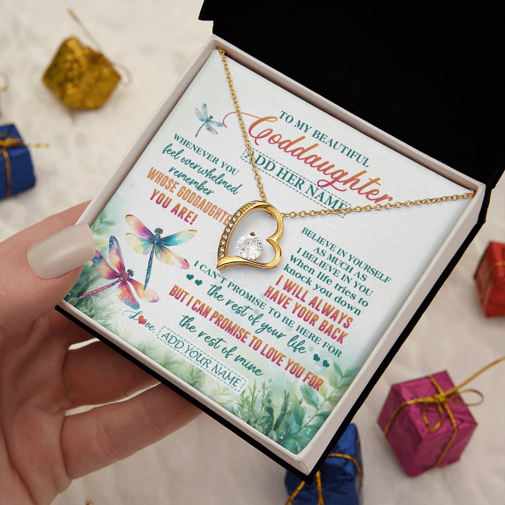 Forever Love Necklace 18K Yellow Gold Finish | 2 | Personalized To My Goddaughter Gifts Necklace From Godmother Whenever You Feel Dragonfly Goddaughter Birthday Gifts Graduation Christmas Gift Box Message Card | https://teecentury.