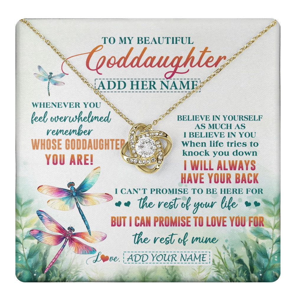 Love Knot Necklace 18K Yellow Gold Finish | 1 | Personalized To My Goddaughter Gifts Necklace From Godmother Whenever You Feel Dragonfly Goddaughter Birthday Gifts Graduation Christmas Gift Box Message Card | https://teecentury.