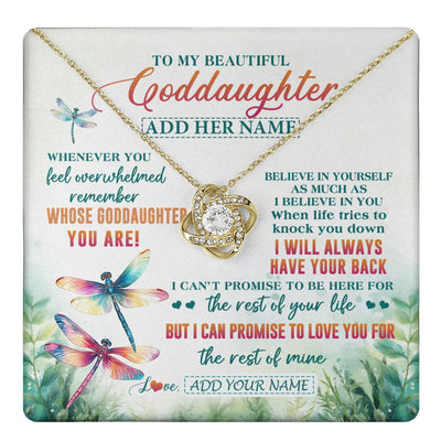 Love Knot Necklace 18K Yellow Gold Finish | 1 | Personalized To My Goddaughter Gifts Necklace From Godmother Whenever You Feel Dragonfly Goddaughter Birthday Gifts Graduation Christmas Gift Box Message Card | https://teecentury.