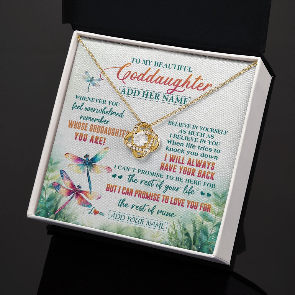 Love Knot Necklace 18K Yellow Gold Finish | 2 | Personalized To My Goddaughter Gifts Necklace From Godmother Whenever You Feel Dragonfly Goddaughter Birthday Gifts Graduation Christmas Gift Box Message Card | https://teecentury.