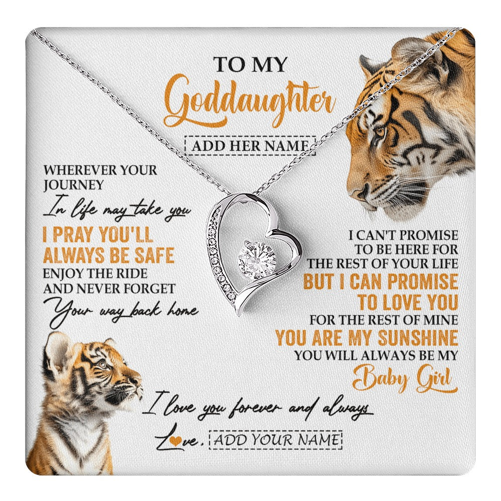 Forever Love Necklace 14K White Gold Finish | 1 | Personalized To My Goddaughter Gifts Necklace From Godmother Wherever Your Journey In Life Tiger Goddaughter Birthday Gifts Custom Gift Box Message Card | https://teecentury.