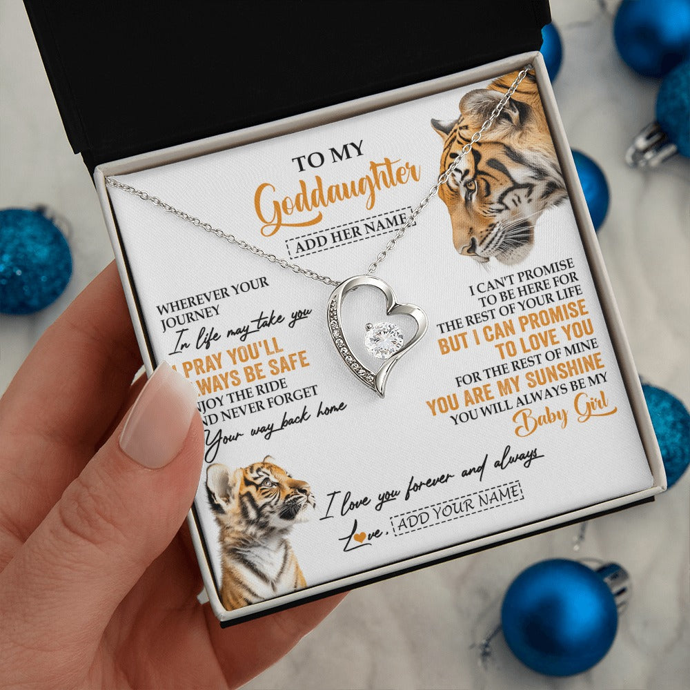 Forever Love Necklace 14K White Gold Finish | 2 | Personalized To My Goddaughter Gifts Necklace From Godmother Wherever Your Journey In Life Tiger Goddaughter Birthday Gifts Custom Gift Box Message Card | https://teecentury.