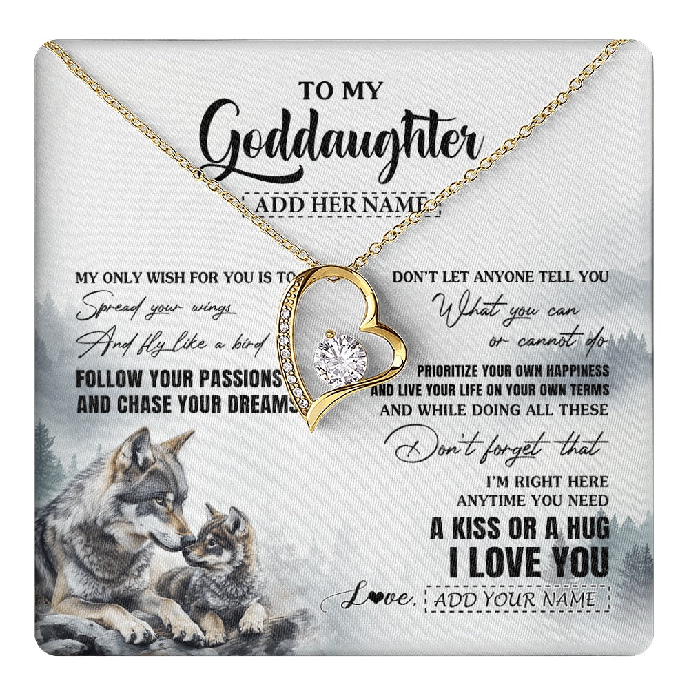 Forever Love Necklace 18K Yellow Gold Finish | 1 | Personalized To My Goddaughter Gifts Necklace From Godmother Wolf My Only Wish For You Goddaughter Birthday Gifts Graduation Christmas Gift Box Message Card | https://teecentury.