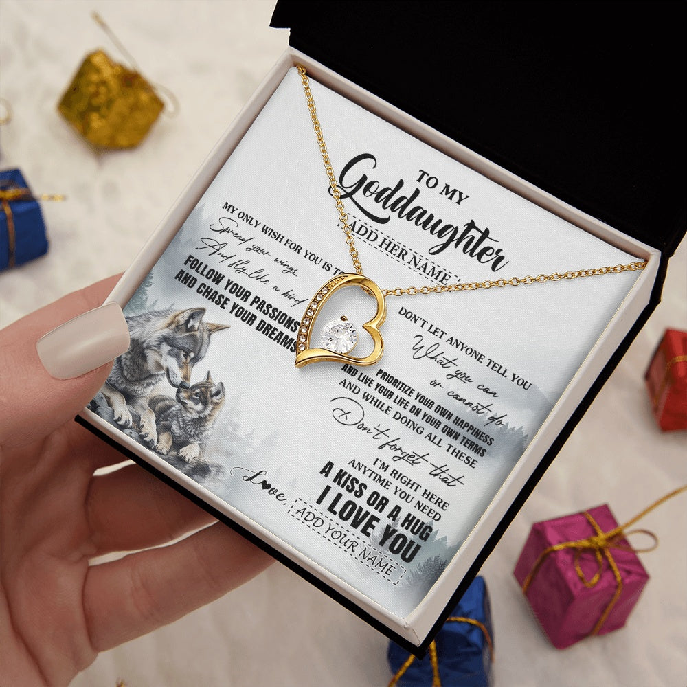 Forever Love Necklace 18K Yellow Gold Finish | 2 | Personalized To My Goddaughter Gifts Necklace From Godmother Wolf My Only Wish For You Goddaughter Birthday Gifts Graduation Christmas Gift Box Message Card | https://teecentury.
