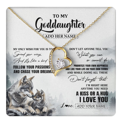 Forever Love Necklace 18K Yellow Gold Finish | 1 | Personalized To My Goddaughter Gifts Necklace From Godmother Wolf My Only Wish For You Goddaughter Birthday Gifts Graduation Christmas Gift Box Message Card | https://teecentury.