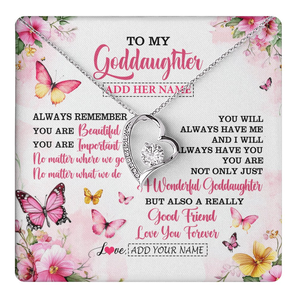 Forever Love Necklace 14K White Gold Finish | 1 | Personalized To My Goddaughter Gifts Necklace From Godmother You Are Beautiful Birthday Gifts For Goddaughter Graduation Christmas Custom Gift Box Message Card | https://teecentury.