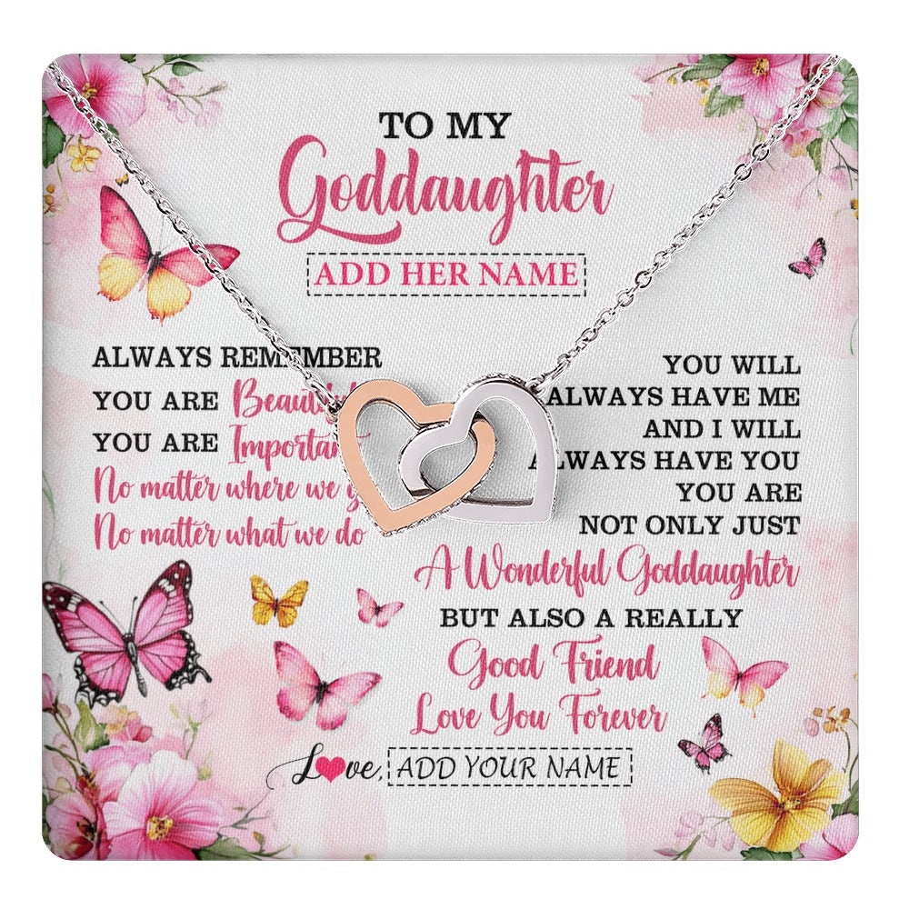 Interlocking Hearts Necklace Stainless Steel & Rose Gold Finish | 1 | Personalized To My Goddaughter Gifts Necklace From Godmother You Are Beautiful Birthday Gifts For Goddaughter Graduation Christmas Custom Gift Box Message Card | https://teecentury.