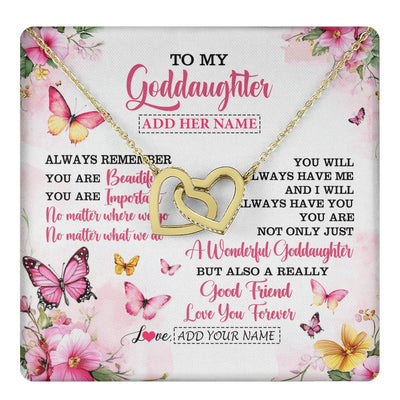 Interlocking Hearts Necklace 18K Yellow Gold Finish | 1 | Personalized To My Goddaughter Gifts Necklace From Godmother You Are Beautiful Birthday Gifts For Goddaughter Graduation Christmas Custom Gift Box Message Card | https://teecentury.