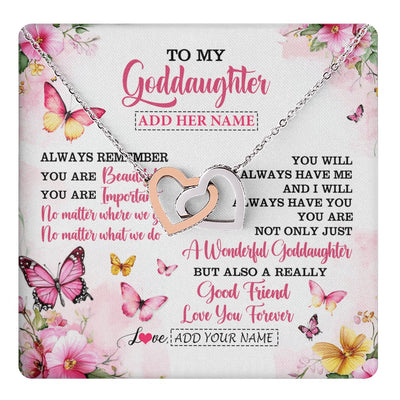 Interlocking Hearts Necklace Stainless Steel & Rose Gold Finish | 1 | Personalized To My Goddaughter Gifts Necklace From Godmother You Are Beautiful Birthday Gifts For Goddaughter Graduation Christmas Custom Gift Box Message Card | https://teecentury.