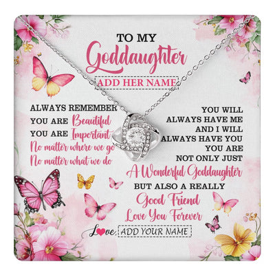 Love Knot Necklace 14K White Gold Finish | 1 | Personalized To My Goddaughter Gifts Necklace From Godmother You Are Beautiful Birthday Gifts For Goddaughter Graduation Christmas Custom Gift Box Message Card | https://teecentury.