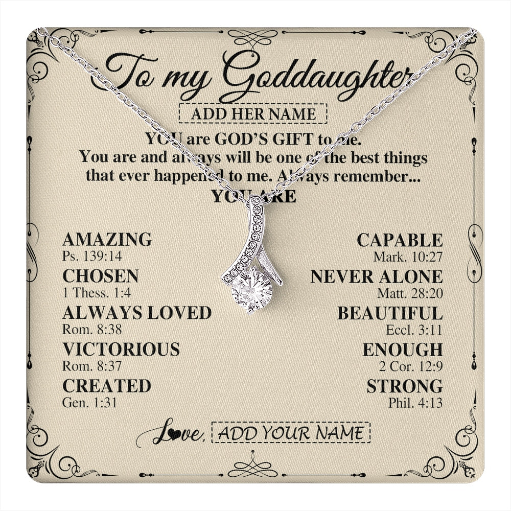 Alluring Beauty Necklace 14K White Gold Finish | 1 | Personalized To My Goddaughter Gifts Necklace From Godmother You Are God's Gift To Me Goddaughter Birthday Gifts Christmas Christian Gift Box Message Card | https://teecentury.