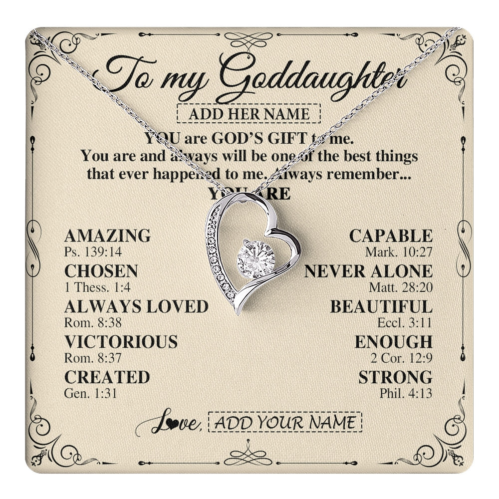 Forever Love Necklace 14K White Gold Finish | 1 | Personalized To My Goddaughter Gifts Necklace From Godmother You Are God's Gift To Me Goddaughter Birthday Gifts Christmas Christian Gift Box Message Card | https://teecentury.