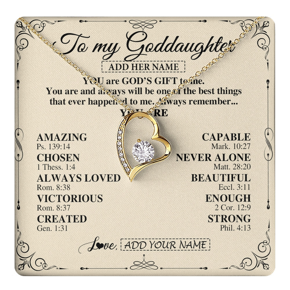 Forever Love Necklace 18K Yellow Gold Finish | 1 | Personalized To My Goddaughter Gifts Necklace From Godmother You Are God's Gift To Me Goddaughter Birthday Gifts Christmas Christian Gift Box Message Card | https://teecentury.