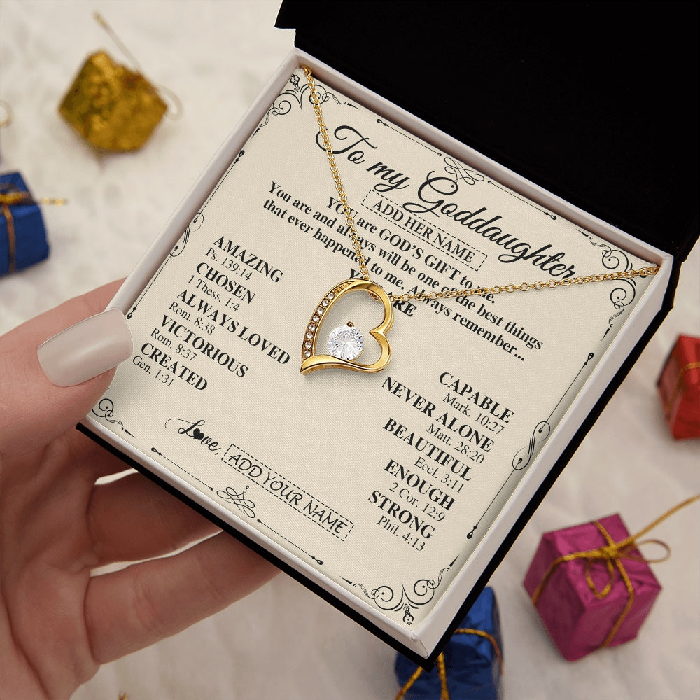 Forever Love Necklace 18K Yellow Gold Finish | 2 | Personalized To My Goddaughter Gifts Necklace From Godmother You Are God's Gift To Me Goddaughter Birthday Gifts Christmas Christian Gift Box Message Card | https://teecentury.