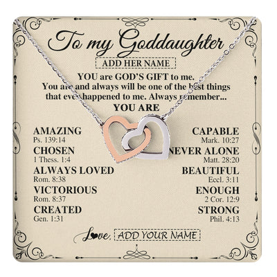 Interlocking Hearts Necklace Stainless Steel & Rose Gold Finish | 1 | Personalized To My Goddaughter Gifts Necklace From Godmother You Are God's Gift To Me Goddaughter Birthday Gifts Christmas Christian Gift Box Message Card | https://teecentury.