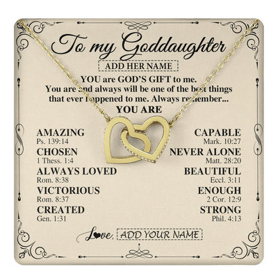Interlocking Hearts Necklace 18K Yellow Gold Finish | 1 | Personalized To My Goddaughter Gifts Necklace From Godmother You Are God's Gift To Me Goddaughter Birthday Gifts Christmas Christian Gift Box Message Card | https://teecentury.