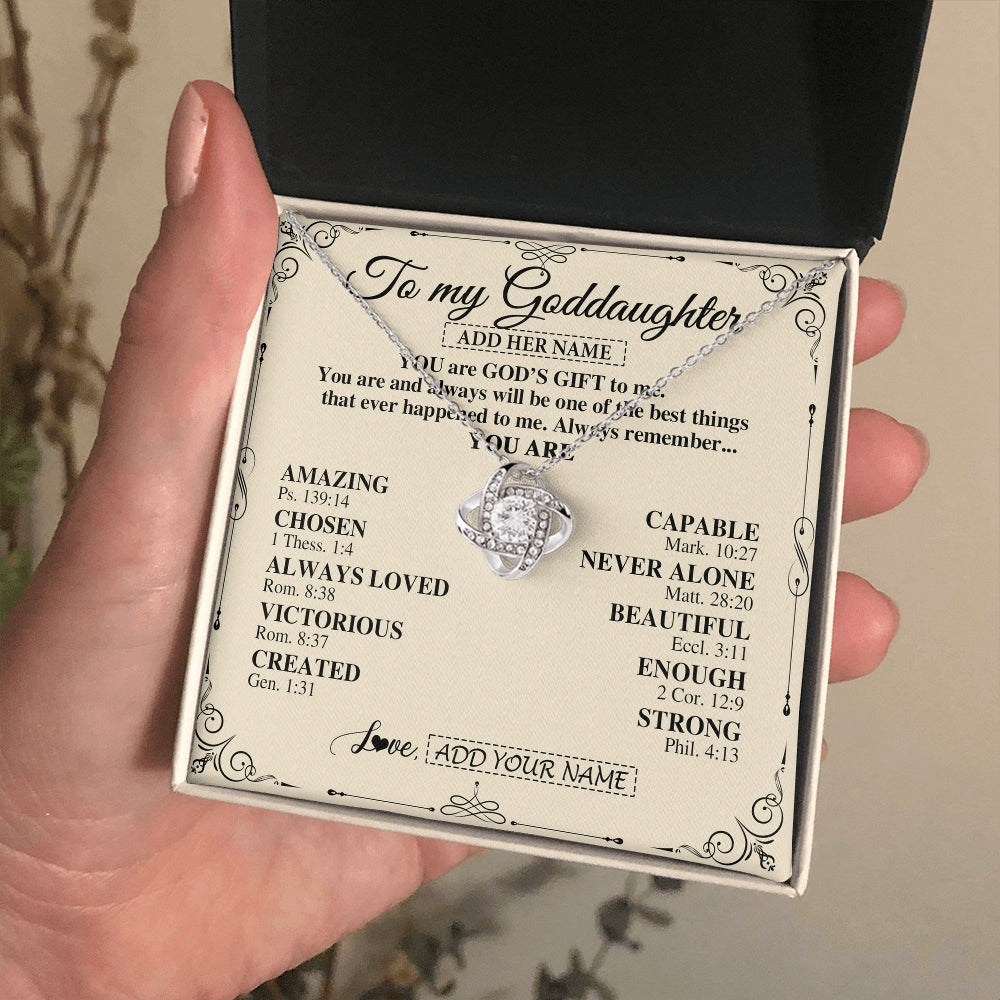 Love Knot Necklace 14K White Gold Finish | 2 | Personalized To My Goddaughter Gifts Necklace From Godmother You Are God's Gift To Me Goddaughter Birthday Gifts Christmas Christian Gift Box Message Card | https://teecentury.