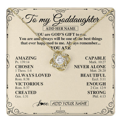 Love Knot Necklace 18K Yellow Gold Finish | 1 | Personalized To My Goddaughter Gifts Necklace From Godmother You Are God's Gift To Me Goddaughter Birthday Gifts Christmas Christian Gift Box Message Card | https://teecentury.
