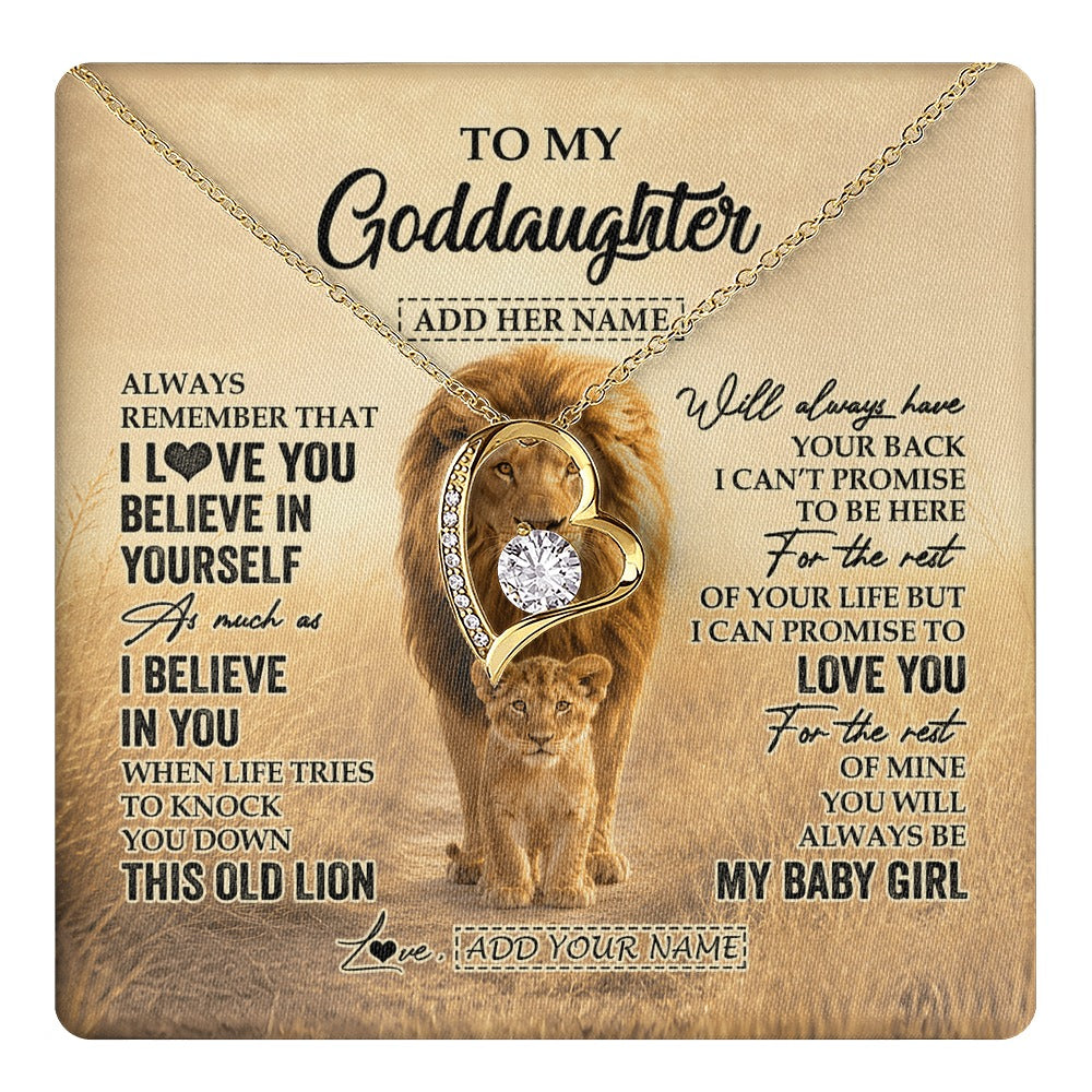 Forever Love Necklace 18K Yellow Gold Finish | 1 | Personalized To My Goddaughter Gifts Necklace From Uncle Always Remember Lion Gifts For Goddaughter Birthday Graduation Christmas Custom Gift Box Message Card | https://teecentury.