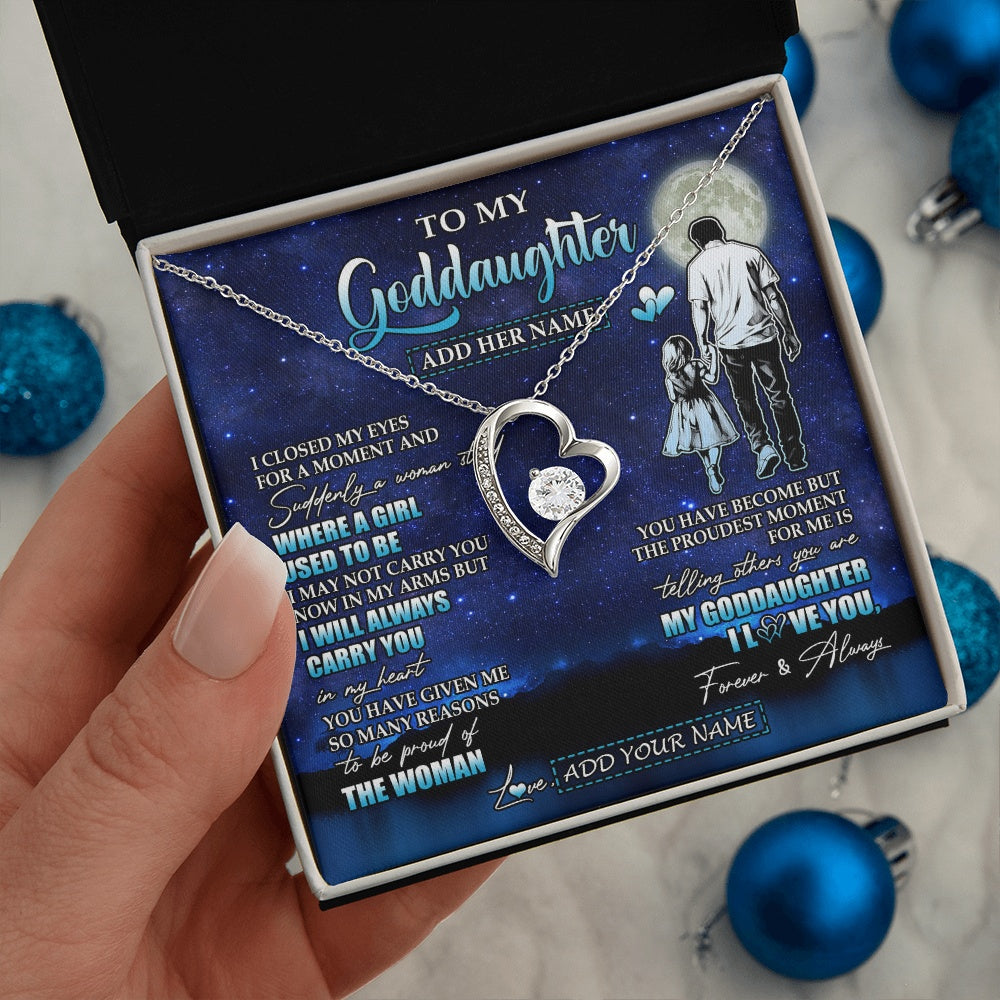 Forever Love Necklace 14K White Gold Finish | 2 | Personalized To My Goddaughter Gifts Necklace From Uncle I Closed My Eyes For A Moment Goddaughter Birthday Graduation Christmas Custom Gift Box Message Card | teecentury.myshopify