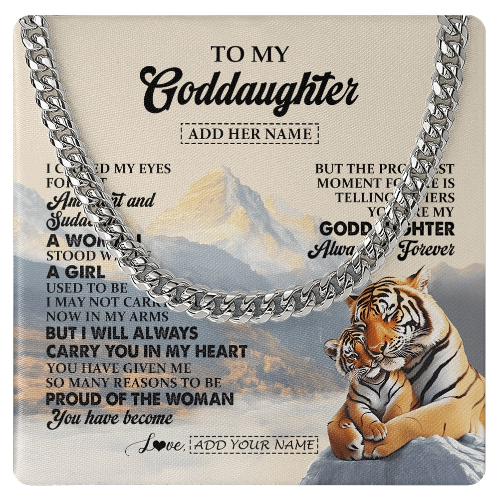 Cuban Link Chain Necklace Stainless Steel | 1 | Personalized To My Goddaughter Gifts Necklace Tiger From Godmother You Are My Goddaughter Birthday Gifts Graduation Christmas Custom Gift Box Message Card | https://teecentury.