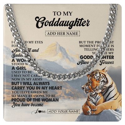 Cuban Link Chain Necklace Stainless Steel | 1 | Personalized To My Goddaughter Gifts Necklace Tiger From Godmother You Are My Goddaughter Birthday Gifts Graduation Christmas Custom Gift Box Message Card | https://teecentury.