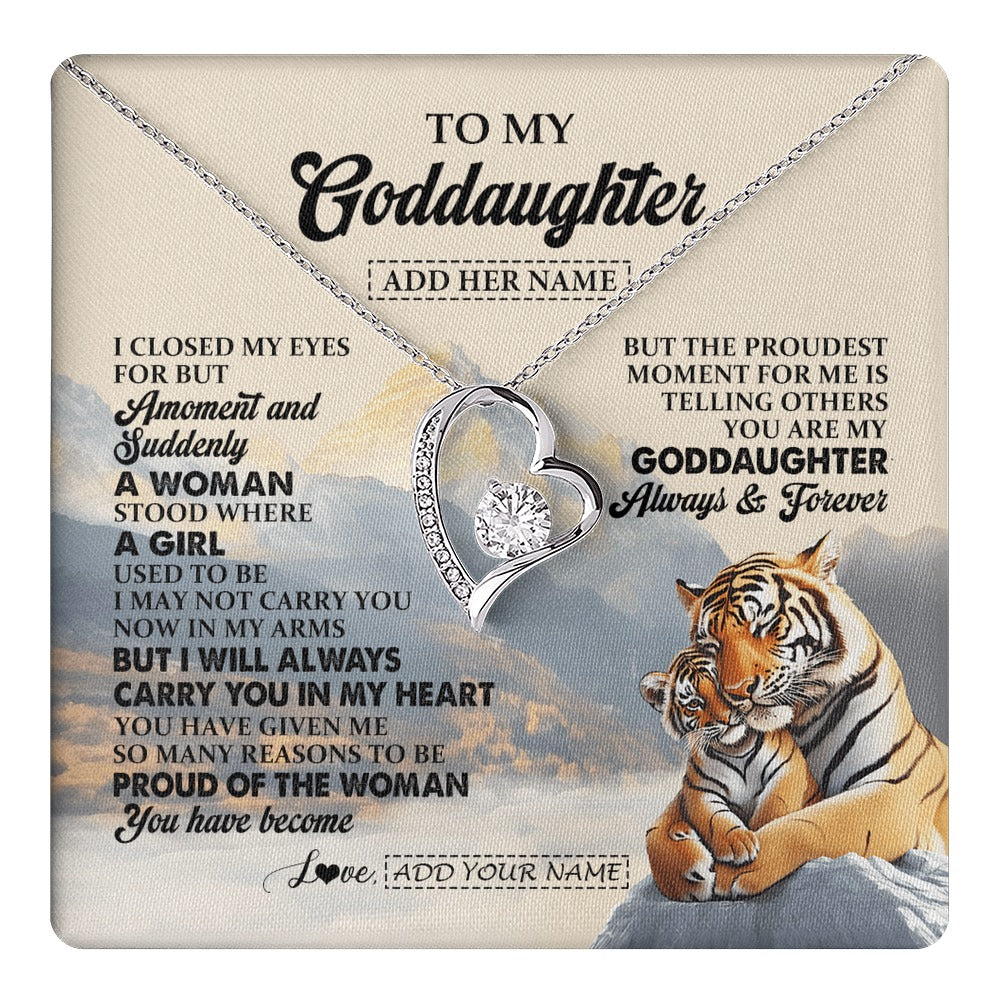 Forever Love Necklace 14K White Gold Finish | 1 | Personalized To My Goddaughter Gifts Necklace Tiger From Godmother You Are My Goddaughter Birthday Gifts Graduation Christmas Custom Gift Box Message Card | https://teecentury.