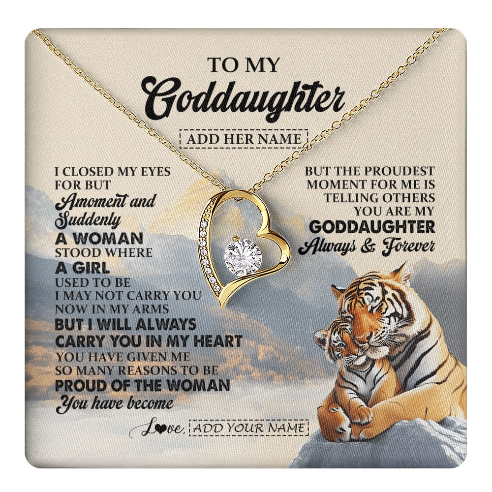 Forever Love Necklace 18K Yellow Gold Finish | 1 | Personalized To My Goddaughter Gifts Necklace Tiger From Godmother You Are My Goddaughter Birthday Gifts Graduation Christmas Custom Gift Box Message Card | https://teecentury.