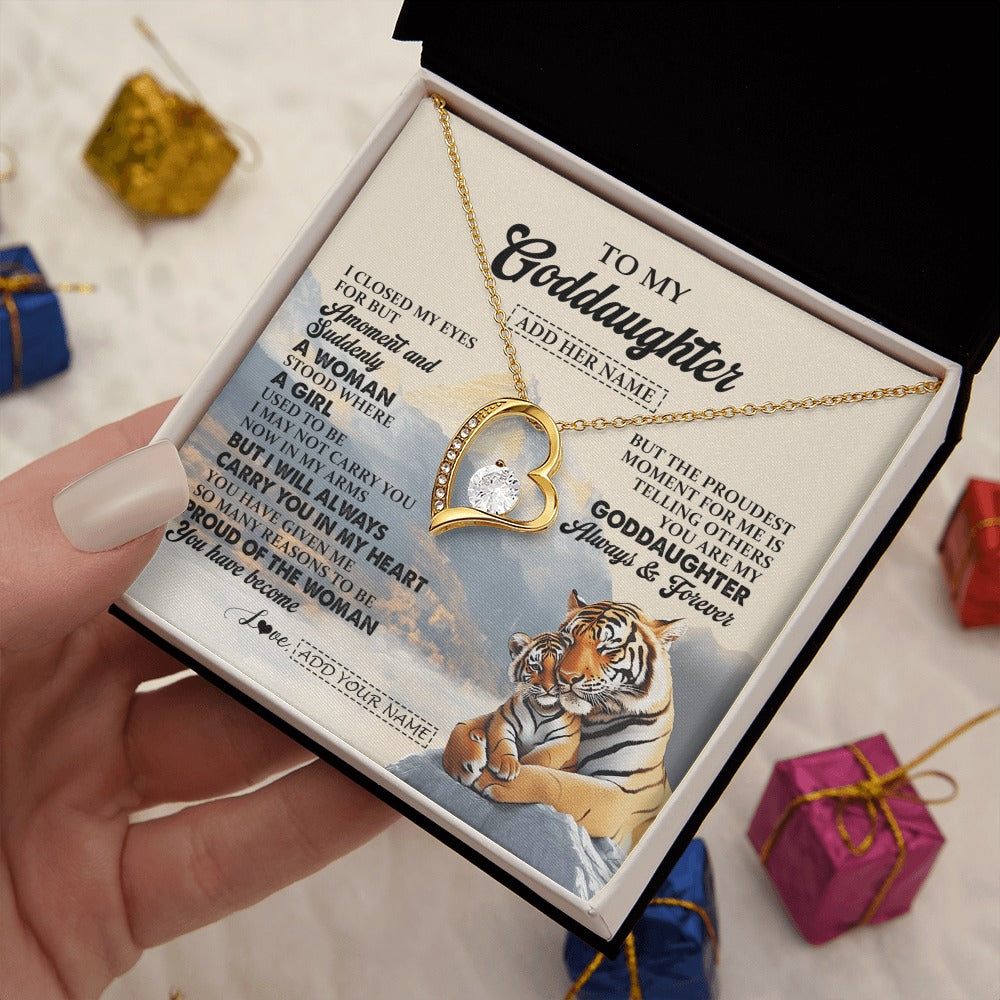 Forever Love Necklace 18K Yellow Gold Finish | 2 | Personalized To My Goddaughter Gifts Necklace Tiger From Godmother You Are My Goddaughter Birthday Gifts Graduation Christmas Custom Gift Box Message Card | https://teecentury.