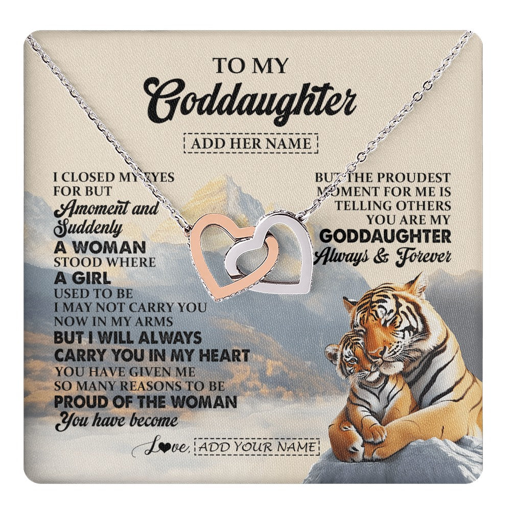 Interlocking Hearts Necklace Stainless Steel & Rose Gold Finish | 1 | Personalized To My Goddaughter Gifts Necklace Tiger From Godmother You Are My Goddaughter Birthday Gifts Graduation Christmas Custom Gift Box Message Card | https://teecentury.