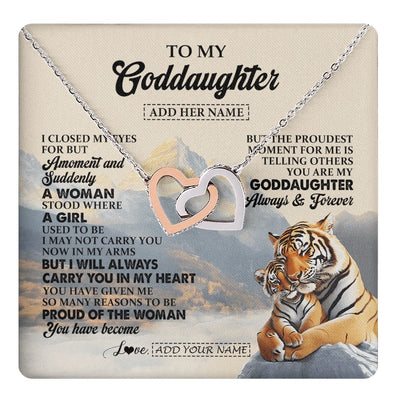 Interlocking Hearts Necklace Stainless Steel & Rose Gold Finish | 1 | Personalized To My Goddaughter Gifts Necklace Tiger From Godmother You Are My Goddaughter Birthday Gifts Graduation Christmas Custom Gift Box Message Card | https://teecentury.