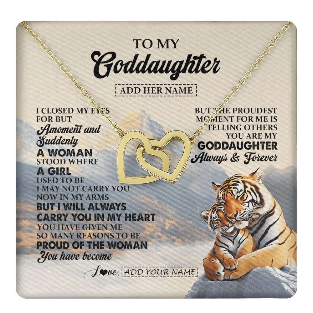 Interlocking Hearts Necklace 18K Yellow Gold Finish | 1 | Personalized To My Goddaughter Gifts Necklace Tiger From Godmother You Are My Goddaughter Birthday Gifts Graduation Christmas Custom Gift Box Message Card | https://teecentury.